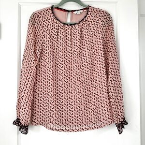 Boden Milkshake I've Clover Blouse Sheer Long Sleeve Ruffle Pink Print Top US‎ 4